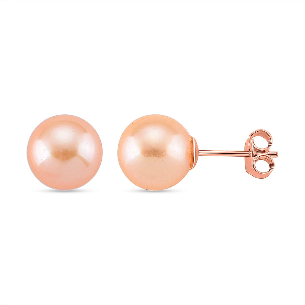 Peach Edison Pearl (10mm) Earring with Push Back in Rose Gold Plated Sterling Silver