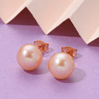Peach Edison Pearl (10mm) Earring with Push Back in Rose Gold Plated Sterling Silver
