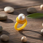 D'Joy Edison Pearl & Honey Jade Ring in Yellow Gold Plated Sterling Silver 26.52 Ct.