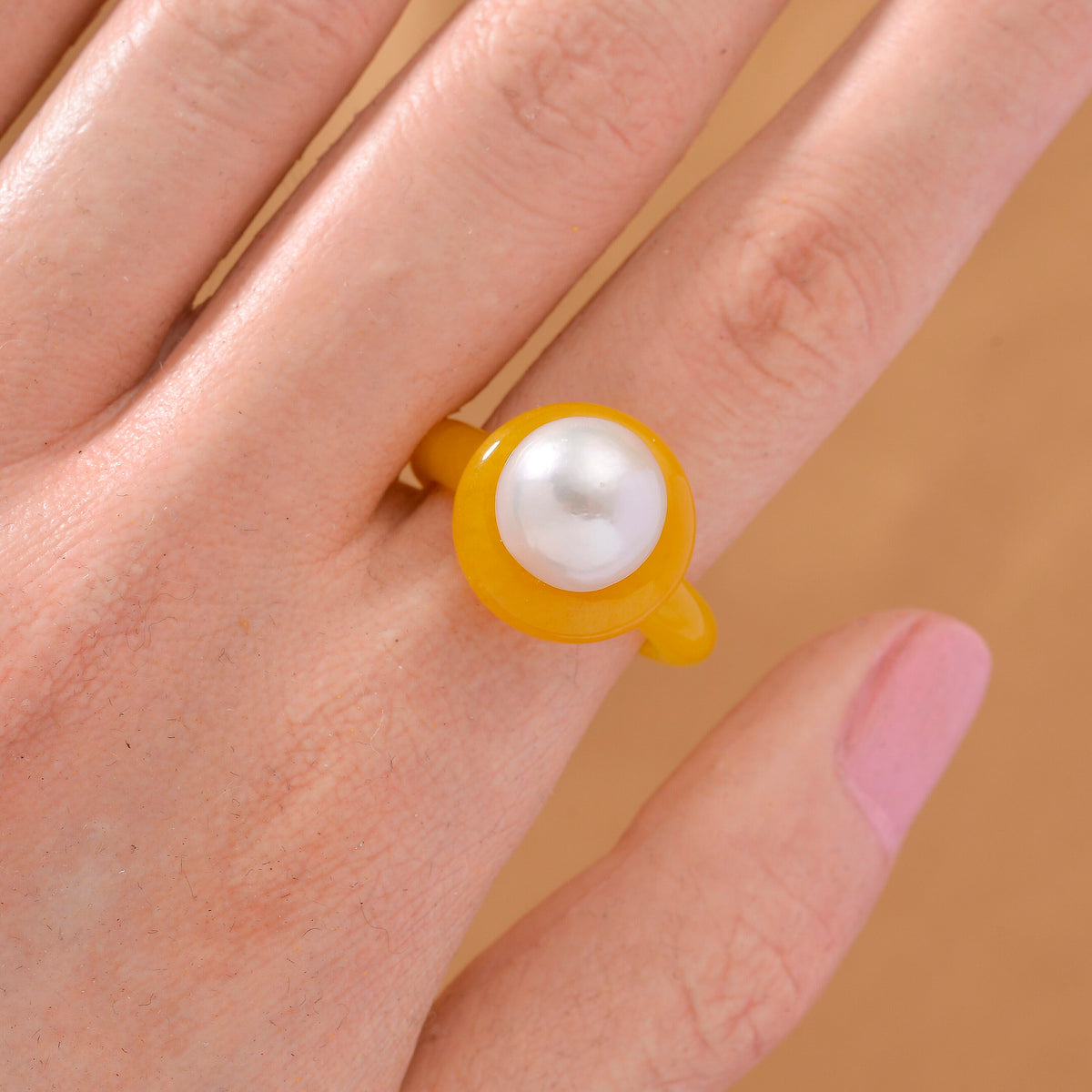D'Joy Edison Pearl &amp; Honey Jade Ring in Yellow Gold Plated Sterling Silver 26.52 Ct. 8278824 2