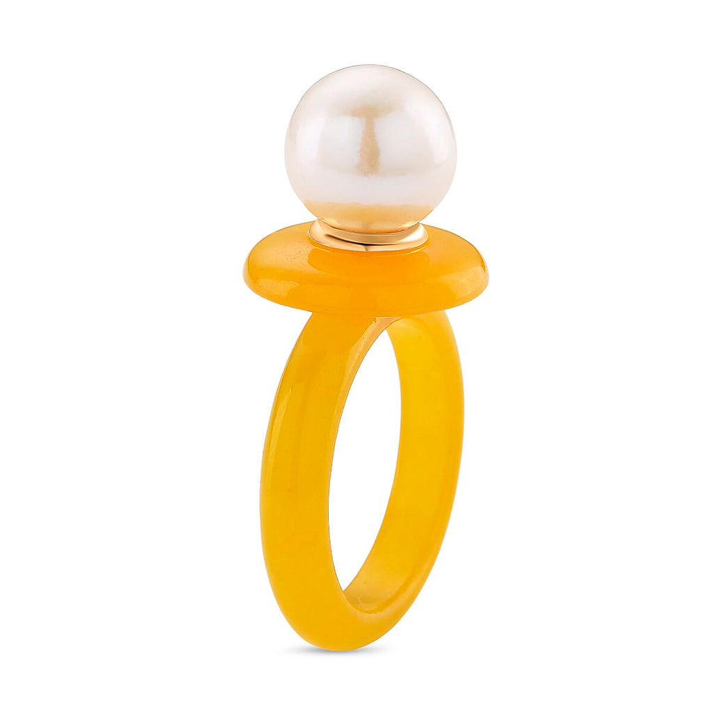 D'Joy Edison Pearl & Honey Jade Ring in Yellow Gold Plated Sterling Silver 26.52 Ct.