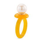 D'Joy Edison Pearl & Honey Jade Ring in Yellow Gold Plated Sterling Silver 26.52 Ct.
