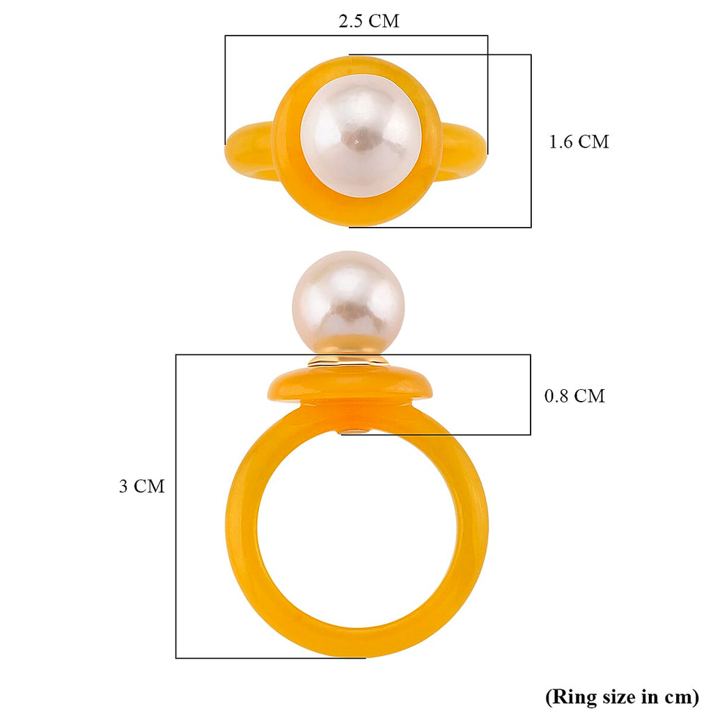 D'Joy Edison Pearl & Honey Jade Ring in Yellow Gold Plated Sterling Silver 26.52 Ct.