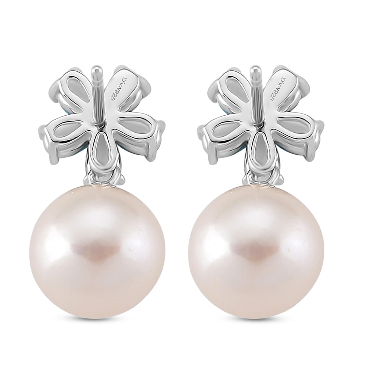 D'Joy Sleeping Beauty Turquoise and Edison Pearl &amp; White Zircon Earring with Push Back in Rhodium Overlay Sterling Silver 17.25 Ct. 8246192 4