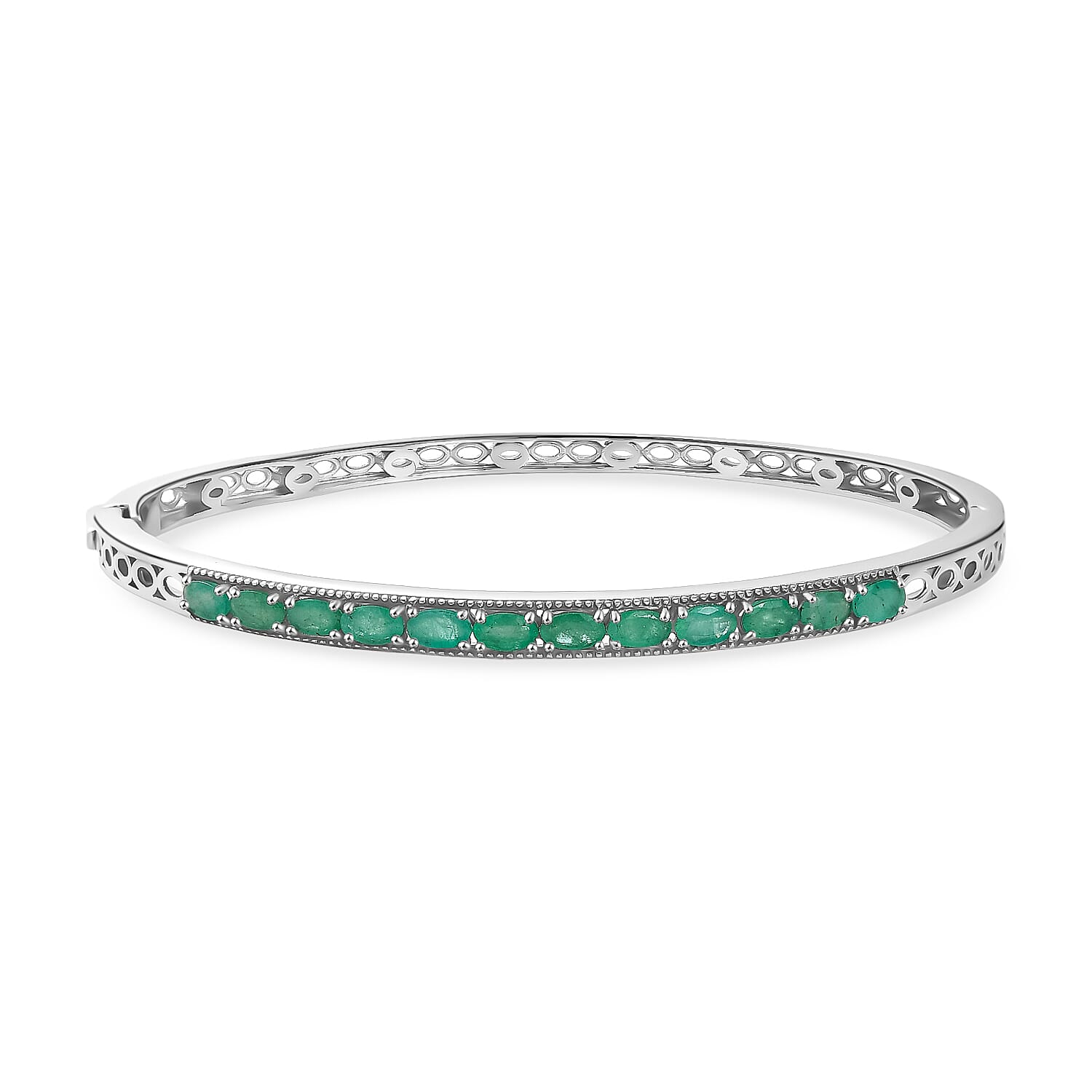D'Joy 2.56 Ct. Emerald Full Openable Bangle (Size 7.5) in Rhodium Overlay Sterling Silver 8279119 0