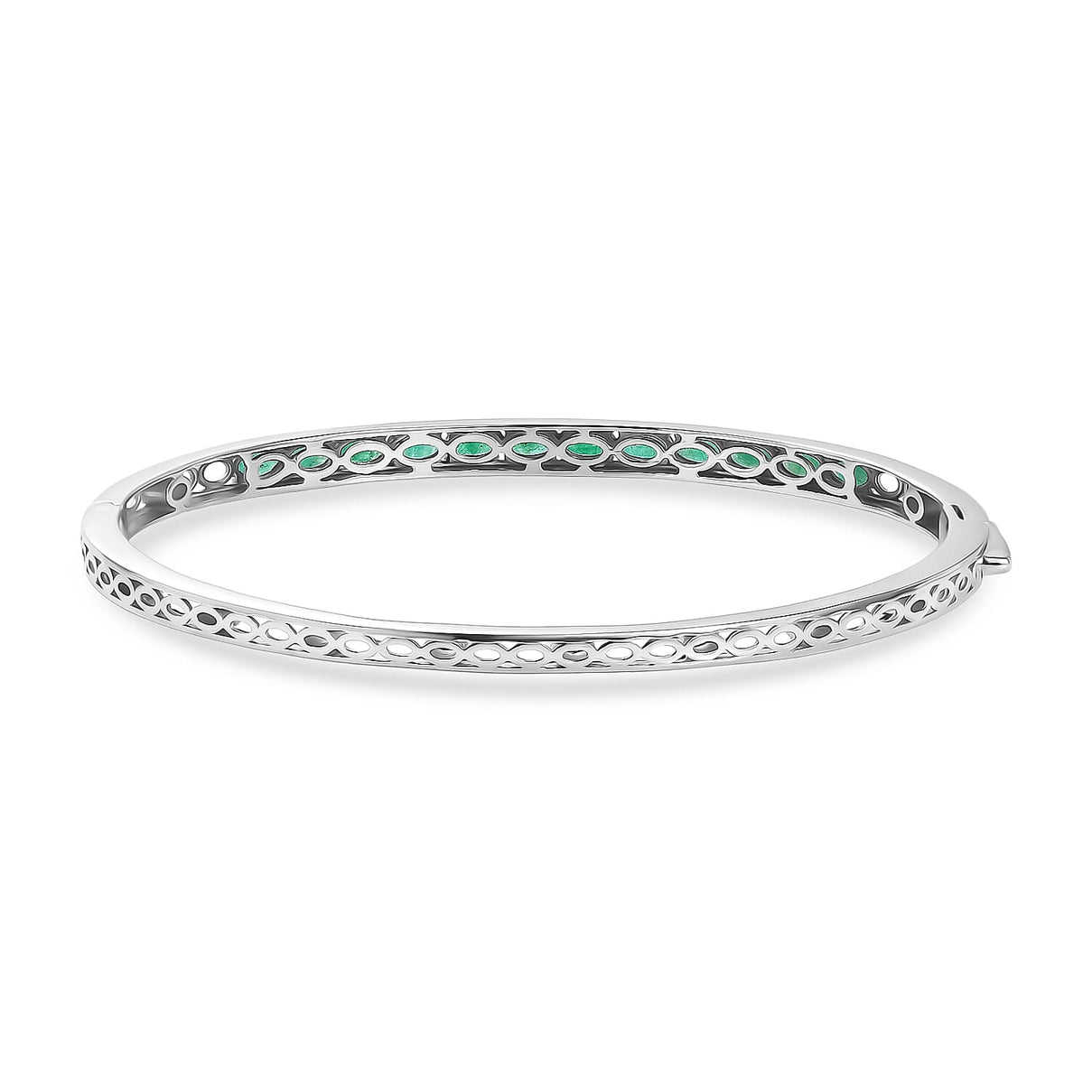 D'Joy 2.56 Ct. Emerald Full Openable Bangle (Size 7.5) in Rhodium Overlay Sterling Silver 8279119 5