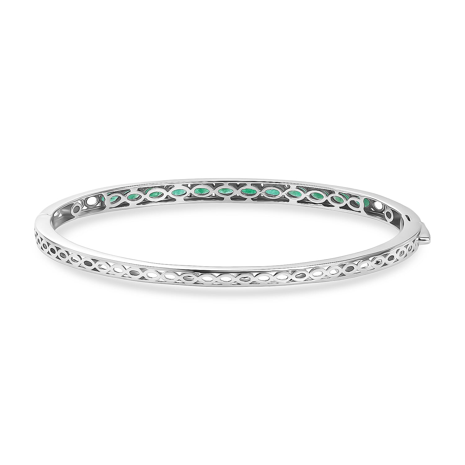 D'Joy 2.56 Ct. Emerald Full Openable Bangle (Size 7.5) in Rhodium Overlay Sterling Silver 8279119 5