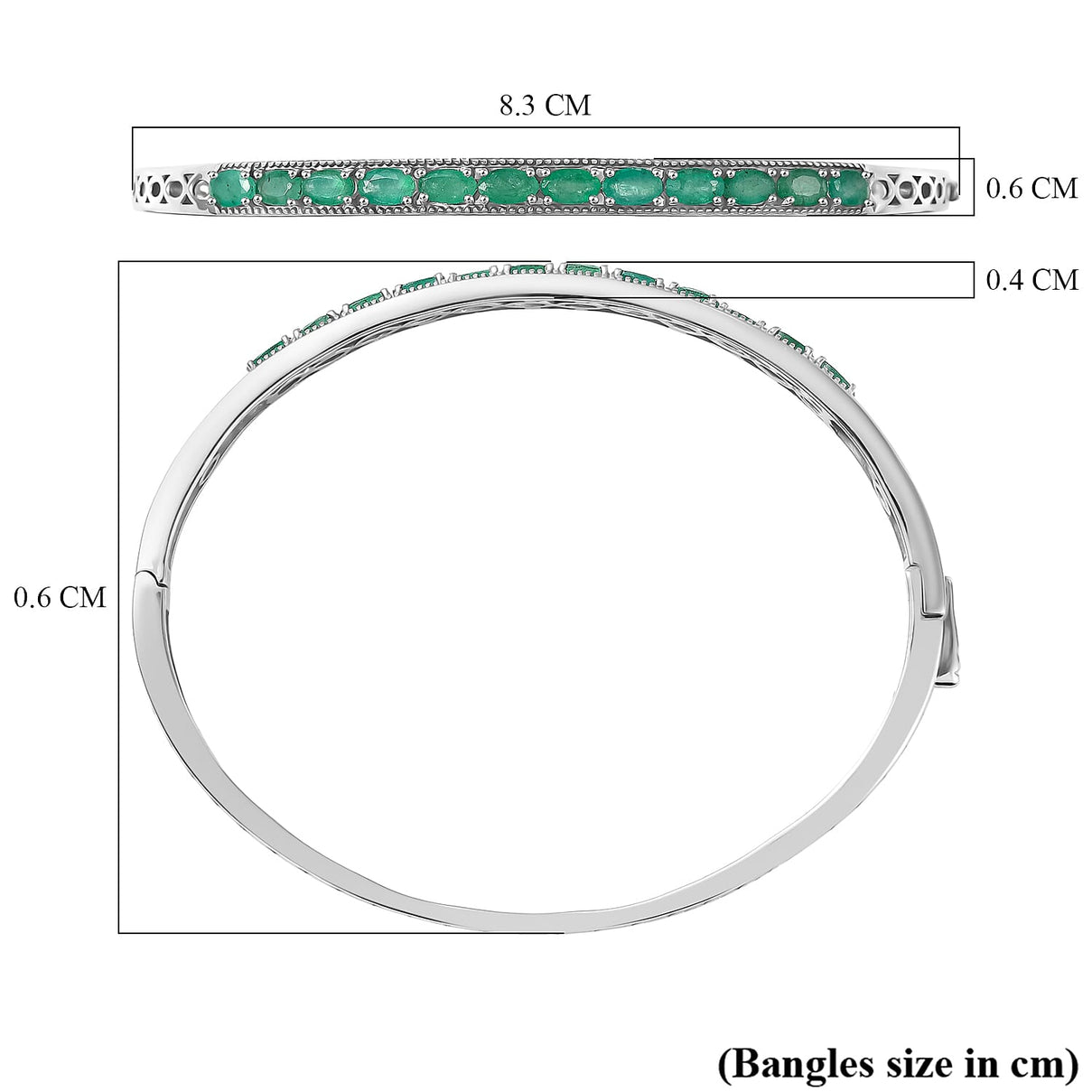 D'Joy 2.56 Ct. Emerald Full Openable Bangle (Size 7.5) in Rhodium Overlay Sterling Silver 8279119 6