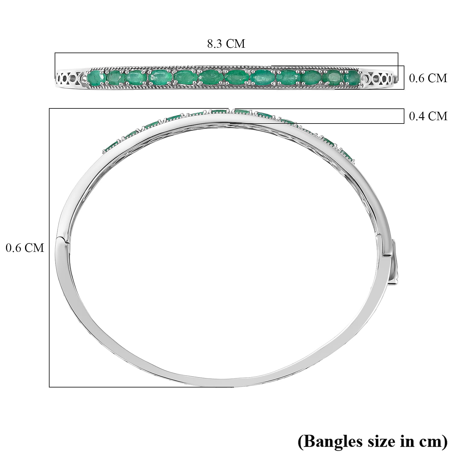 D'Joy 2.56 Ct. Emerald Full Openable Bangle (Size 7.5) in Rhodium Overlay Sterling Silver 8279119 6