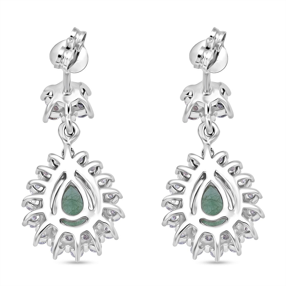 D'Joy Emerald &amp; Moissanite Earring in Rhodium Overlay Sterling Silver 2.33 Ct. 8325129 4