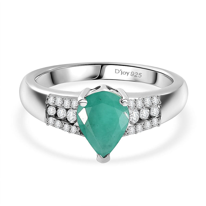 D'Joy Emerald &amp; Moissanite Ring in Rhodium Overlay Sterling Silver 1.22 Ct. 8314999 1