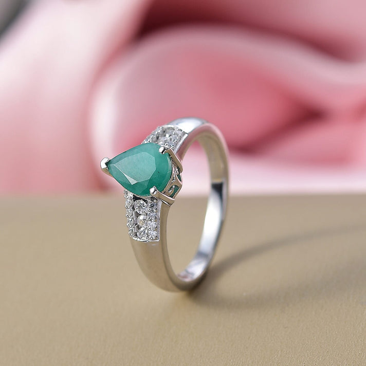 D'Joy Emerald &amp; Moissanite Ring in Rhodium Overlay Sterling Silver 1.22 Ct. 8314999 2