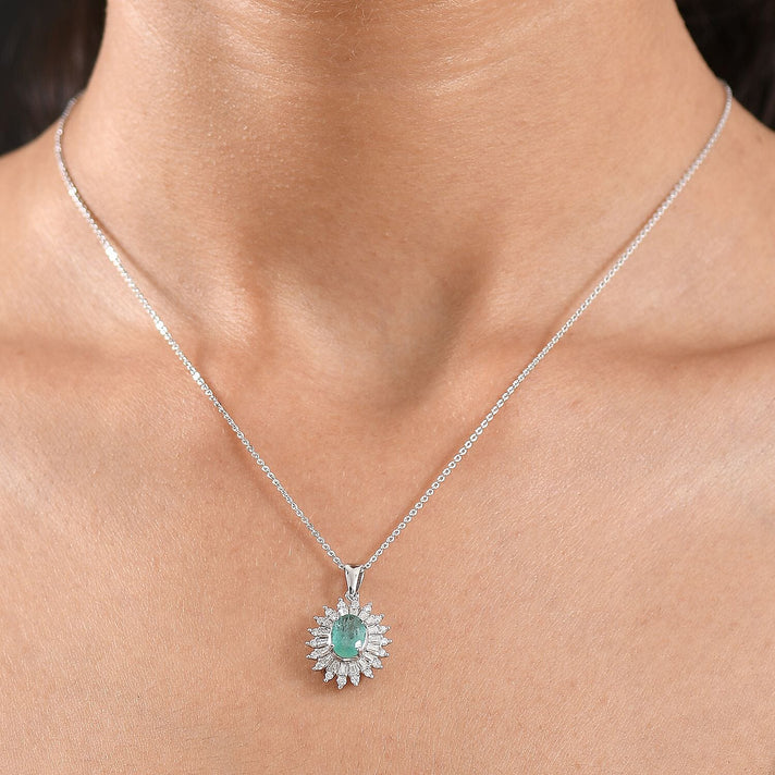 D'Joy Emerald,  Moissanite Halo Pendant with Chain (Size 20) in Rhodium Overlay Sterling Silver 1.80 Ct. 4425316 2