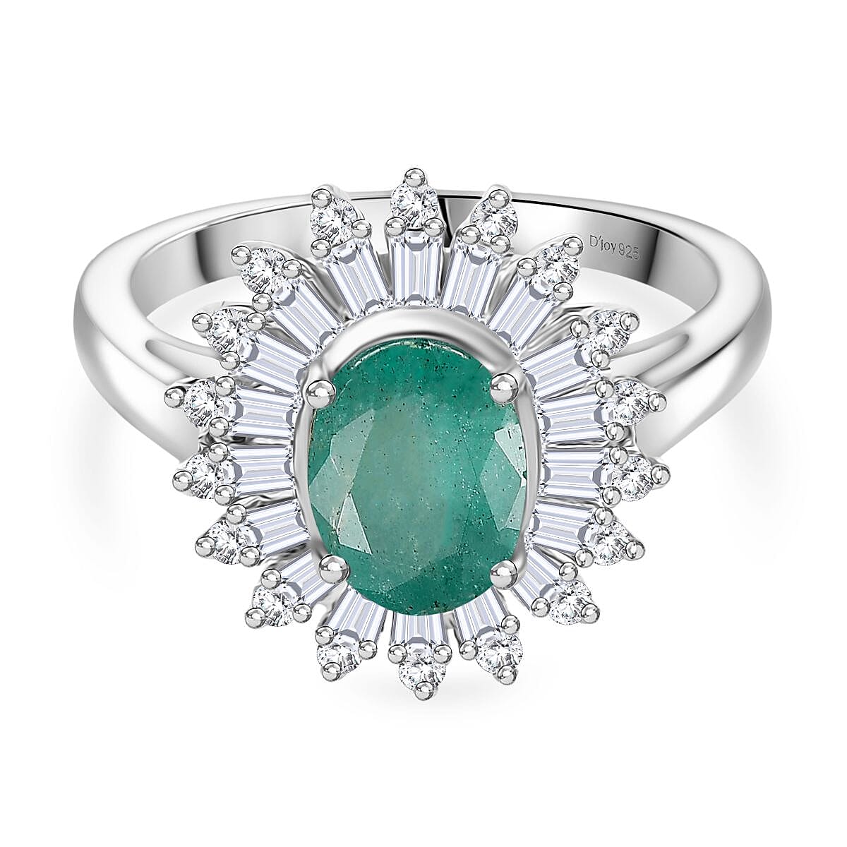 D'Joy Emerald &amp; Moissanite Ring in Rhodium Overlay Sterling Silver 1.62 Ct. 8278738 0