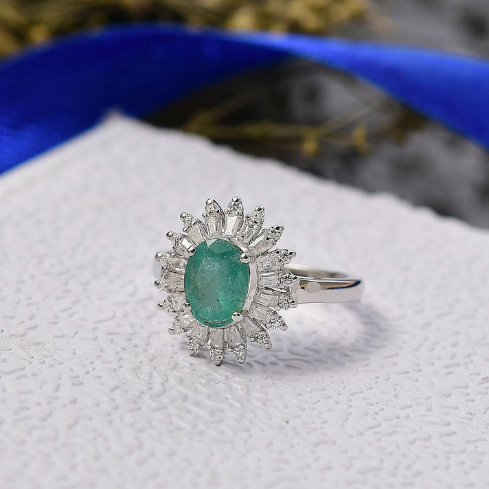 D'Joy Emerald &amp; Moissanite Ring in Rhodium Overlay Sterling Silver 1.62 Ct. 8278738 2