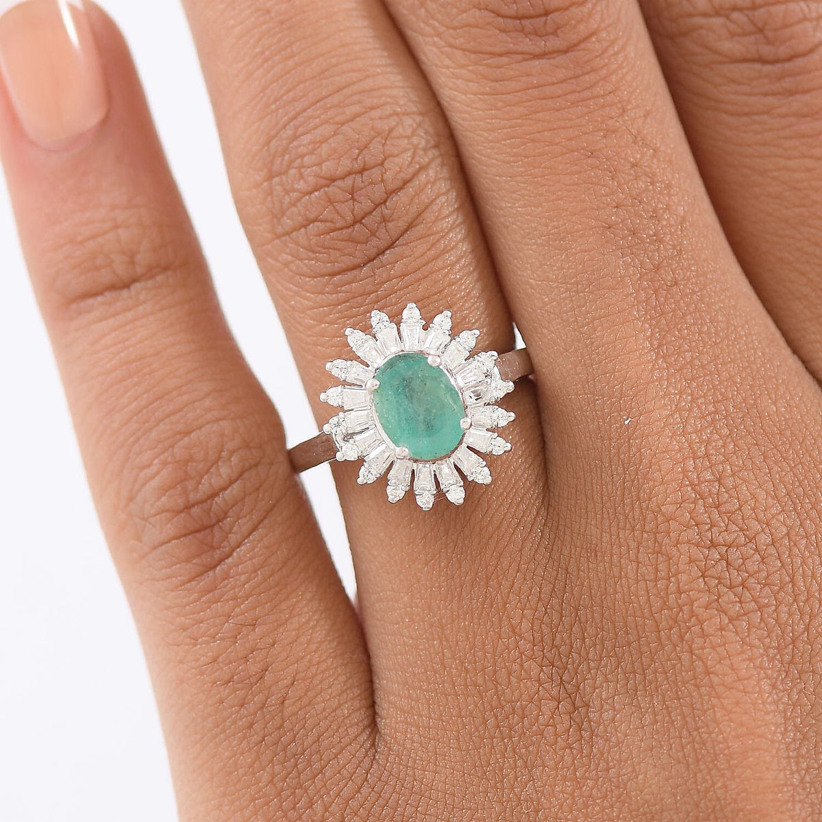 D'Joy Emerald &amp; Moissanite Ring in Rhodium Overlay Sterling Silver 1.62 Ct. 8278738 3