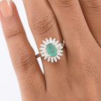 D'Joy Emerald & Moissanite Ring in Rhodium Overlay Sterling Silver 1.62 Ct.