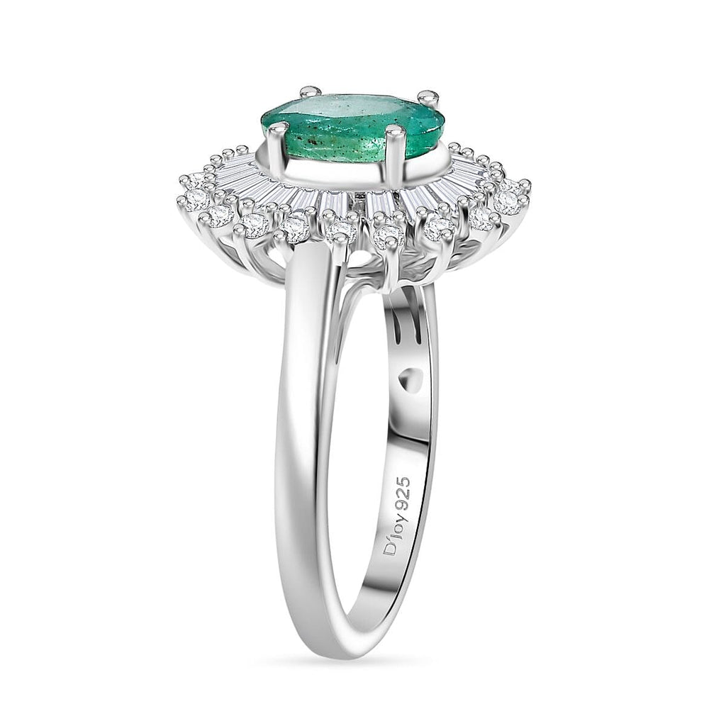 D'Joy Emerald & Moissanite Ring in Rhodium Overlay Sterling Silver 1.62 Ct.