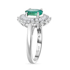 D'Joy Emerald & Moissanite Ring in Rhodium Overlay Sterling Silver 1.62 Ct.