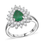 D'Joy Emerald & Moissanite Ring in Rhodium Overlay Sterling Silver 1.56 Ct.