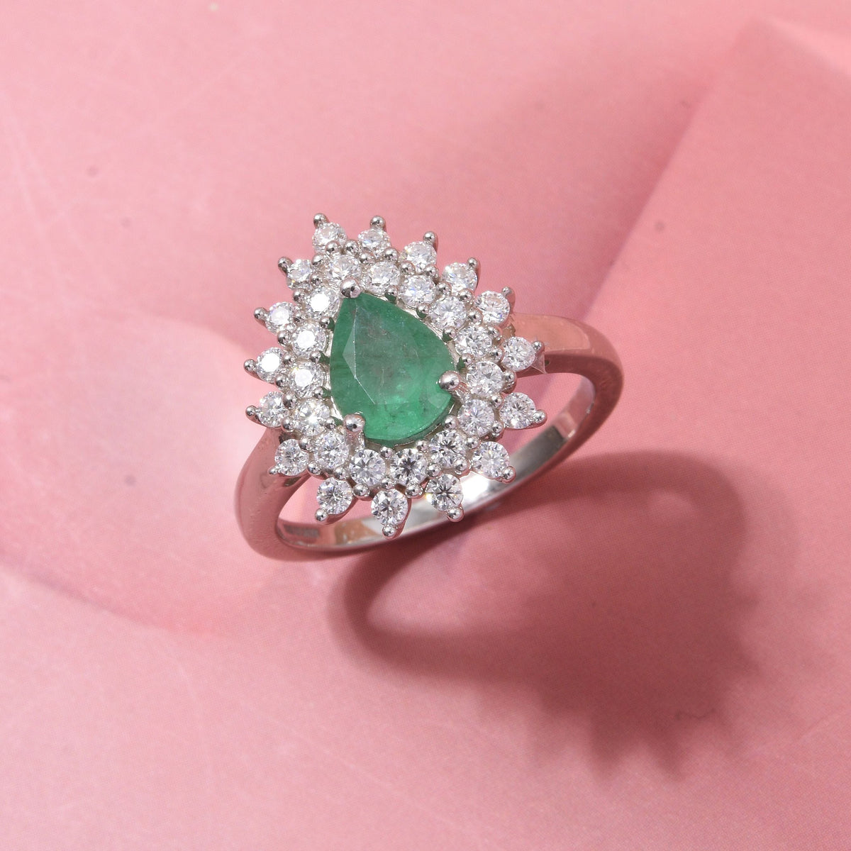 D'Joy Emerald &amp; Moissanite Ring in Rhodium Overlay Sterling Silver 1.56 Ct. 8324824 2