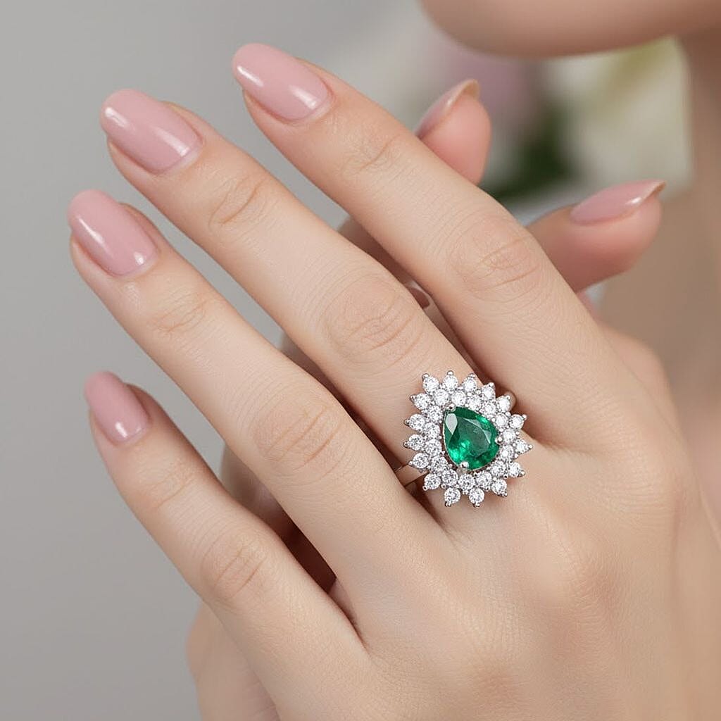 D'Joy Emerald &amp; Moissanite Ring in Rhodium Overlay Sterling Silver 1.56 Ct. 8324824 3