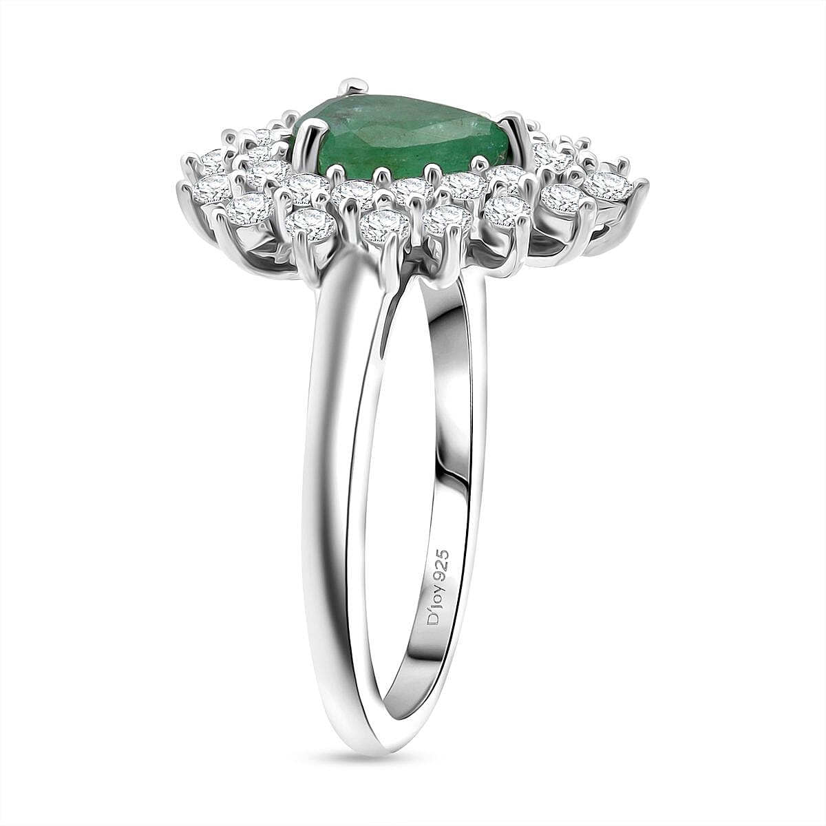 D'Joy Emerald &amp; Moissanite Ring in Rhodium Overlay Sterling Silver 1.56 Ct. 8324824 4