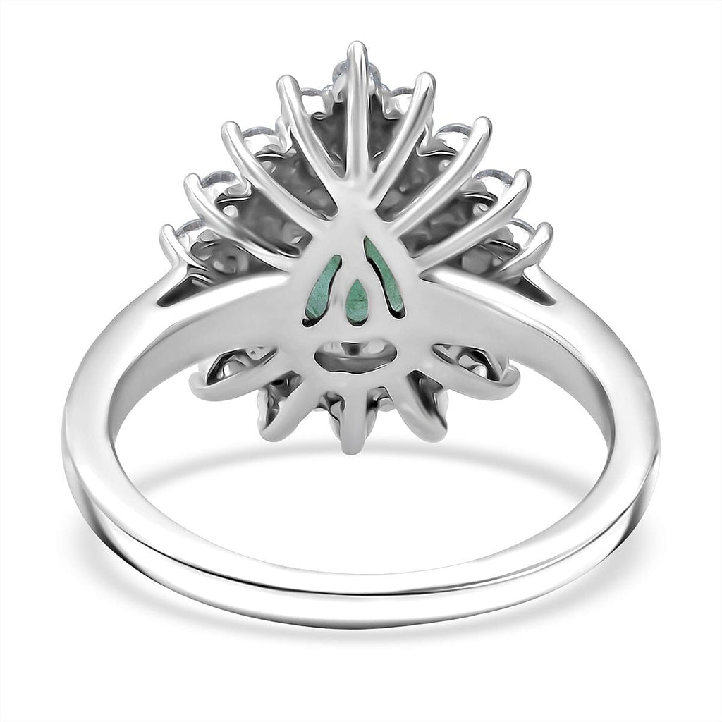 D'Joy Emerald & Moissanite Ring in Rhodium Overlay Sterling Silver 1.56 Ct.