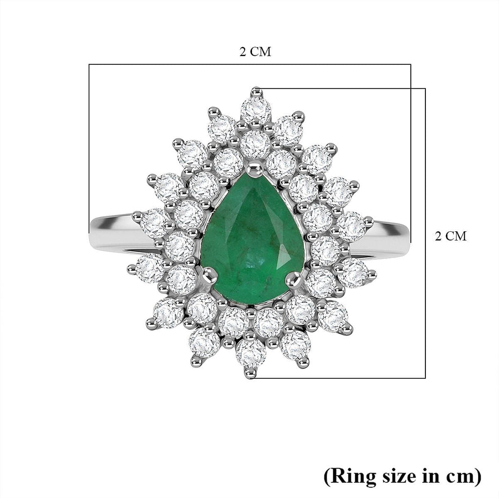 D'Joy Emerald & Moissanite Ring in Rhodium Overlay Sterling Silver 1.56 Ct.