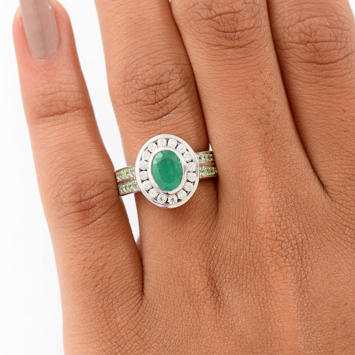 D'Joy Emerald, Tsavorite Garnet &amp; Moissanite Ring in Rhodium Overlay Sterling Silver 2.01 Ct. 8274652 3