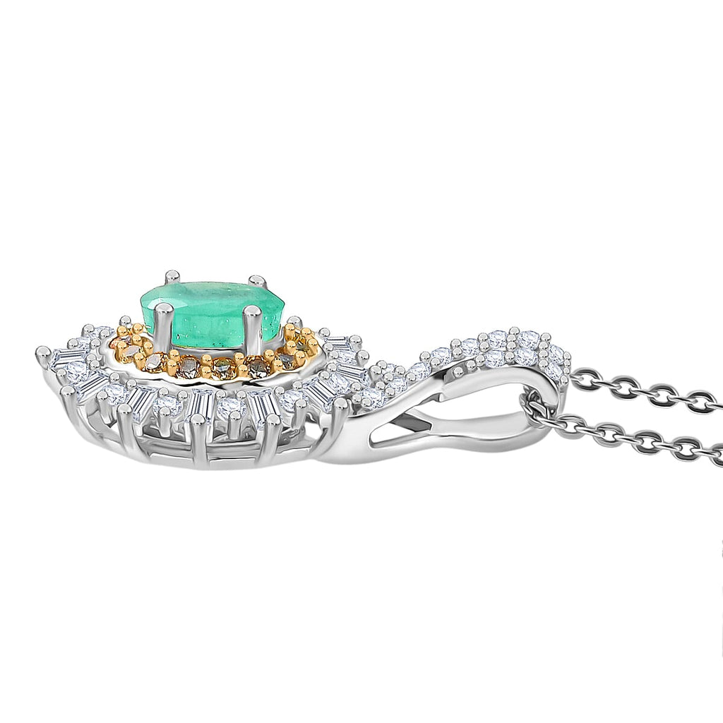 D'Joy Emerald, Yellow Sapphire & Moissanite Pendant with Chain (Size 20) in Rhodium Overlay Sterling Silver