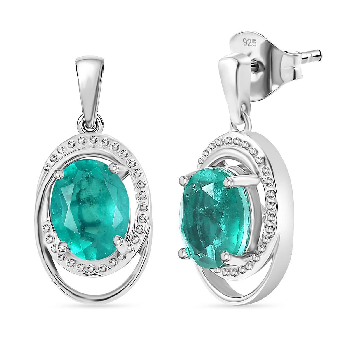 D'Joy Emeraldine Triplet Quartz Dangling Earring in Platinum Overlay Sterling Silver 3.35 Ct. 8345457 0
