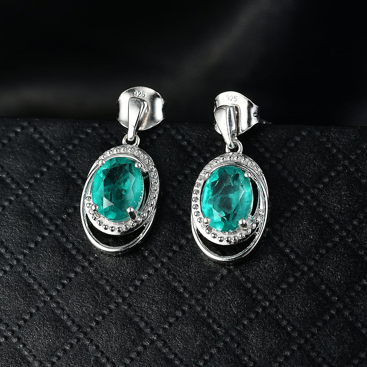 D'Joy Emeraldine Triplet Quartz Dangling Earring in Platinum Overlay Sterling Silver 3.35 Ct. 8345457 1