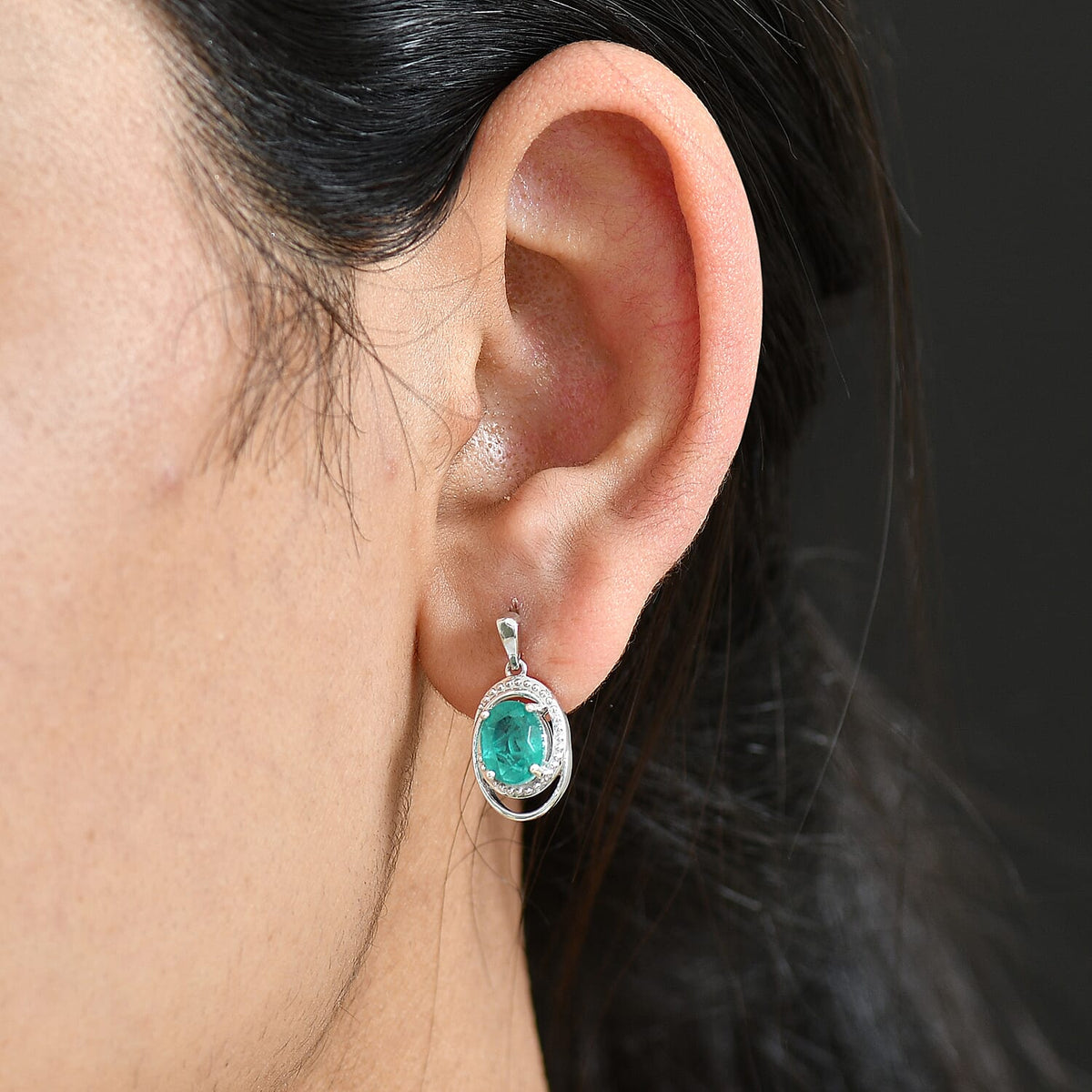 D'Joy Emeraldine Triplet Quartz Dangling Earring in Platinum Overlay Sterling Silver 3.35 Ct. 8345457 2