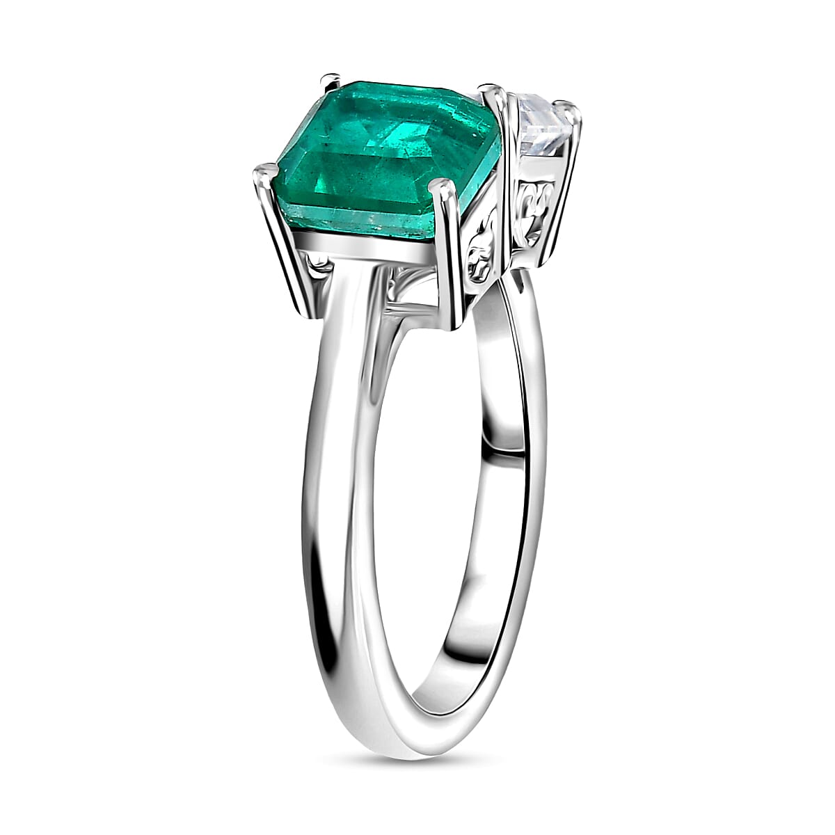 D'Joy Emeraldine Triplet Quartz and Moissanite Ring in Platinum Overlay Sterling Silver 3.69 Ct. V32725991 4