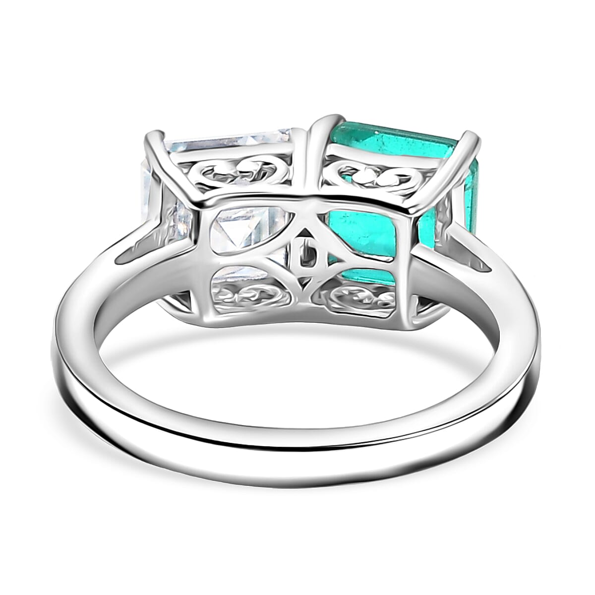 D'Joy Emeraldine Triplet Quartz and Moissanite Ring in Platinum Overlay Sterling Silver 3.69 Ct. V32725991 5