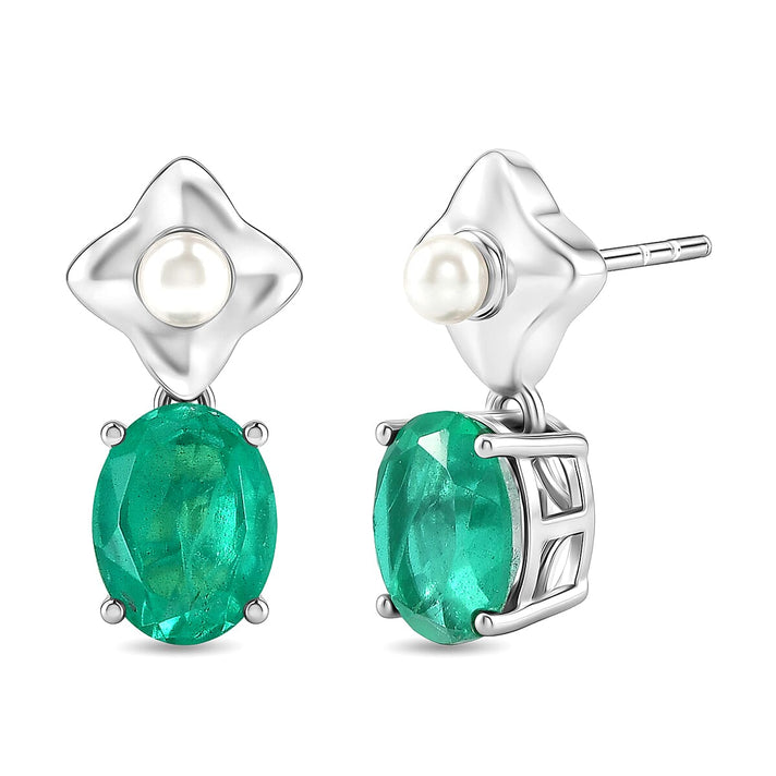 D'Joy Emeraldine Triplet Quartz &amp; Fresh Water Pearl Dangling Earring with Push Post in Platinum Overlay Sterling Silver 3.40 Ct. 8507853 1