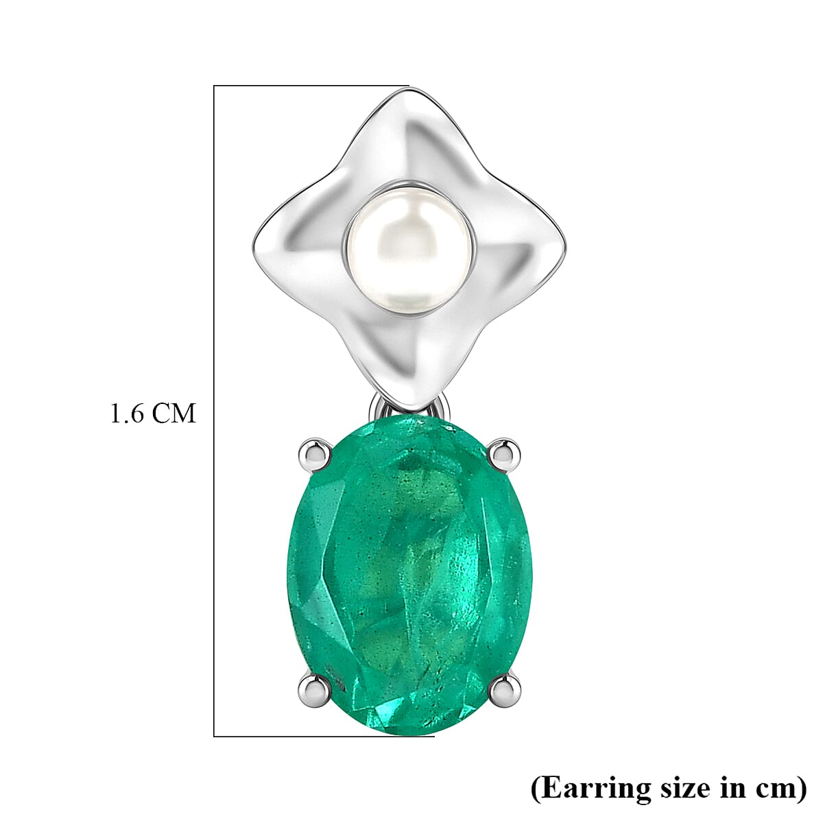 D'Joy Emeraldine Triplet Quartz &amp; Fresh Water Pearl Dangling Earring with Push Post in Platinum Overlay Sterling Silver 3.40 Ct. 8507853 6