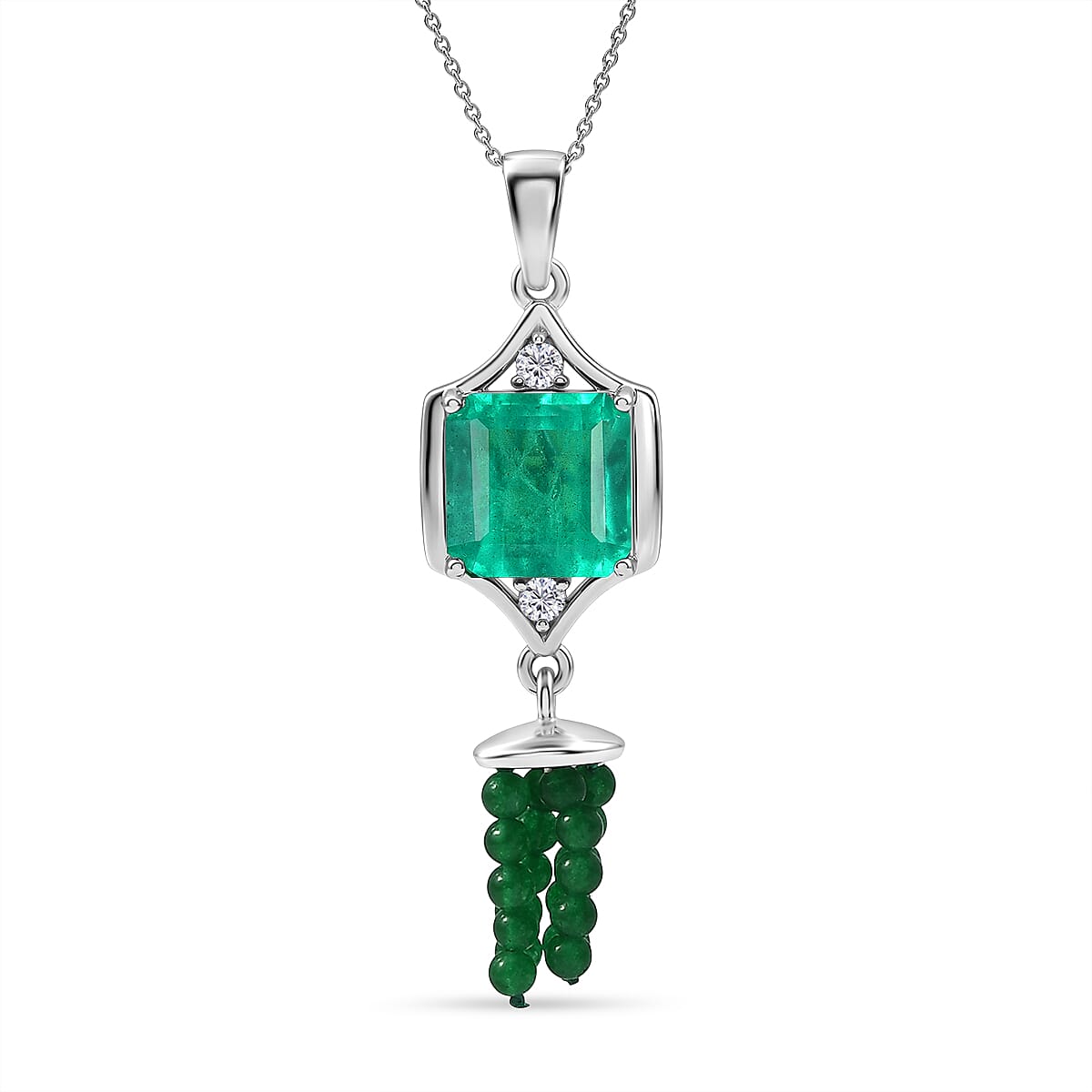 D'Joy Emeraldine Triplet Quartz, Green Quartz &amp; White Topaz  Geometric Drop Pendant with Chain (Size 20) in Platinum Overlay Sterling Silver 13.82 Ct 4461599 0