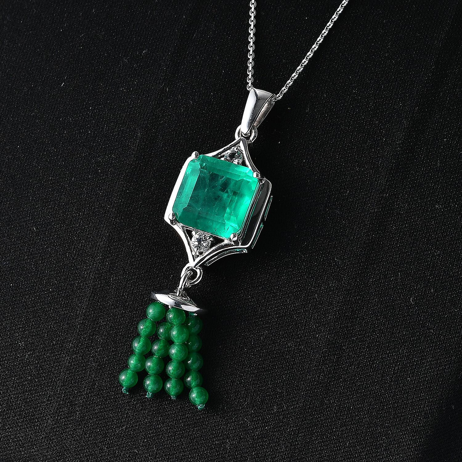 D'Joy Emeraldine Triplet Quartz, Green Quartz &amp; White Topaz  Geometric Drop Pendant with Chain (Size 20) in Platinum Overlay Sterling Silver 13.82 Ct 4461599 3