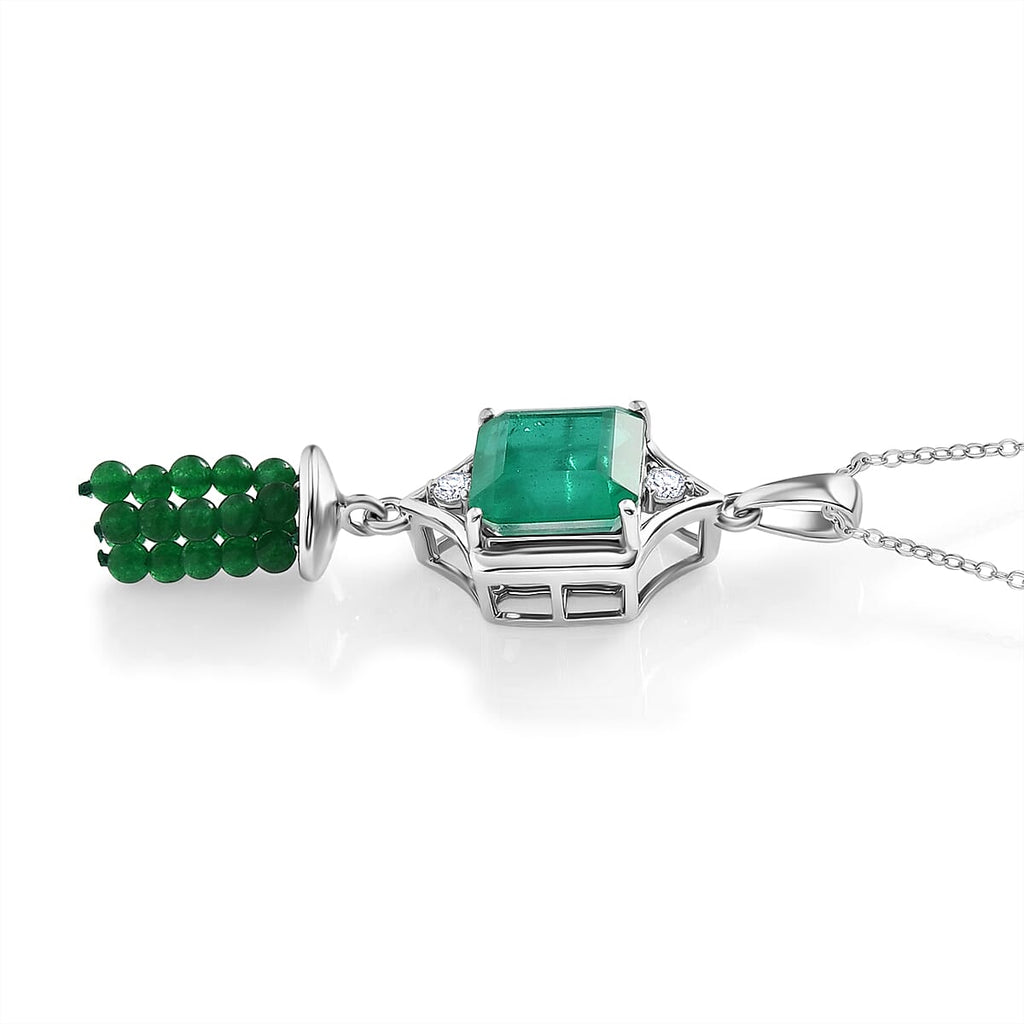 D'Joy Emeraldine Triplet Quartz, Green Quartz & White Topaz Pendant with Chain (Size 20) in Platinum Overlay Sterling Silver 13.82 Ct