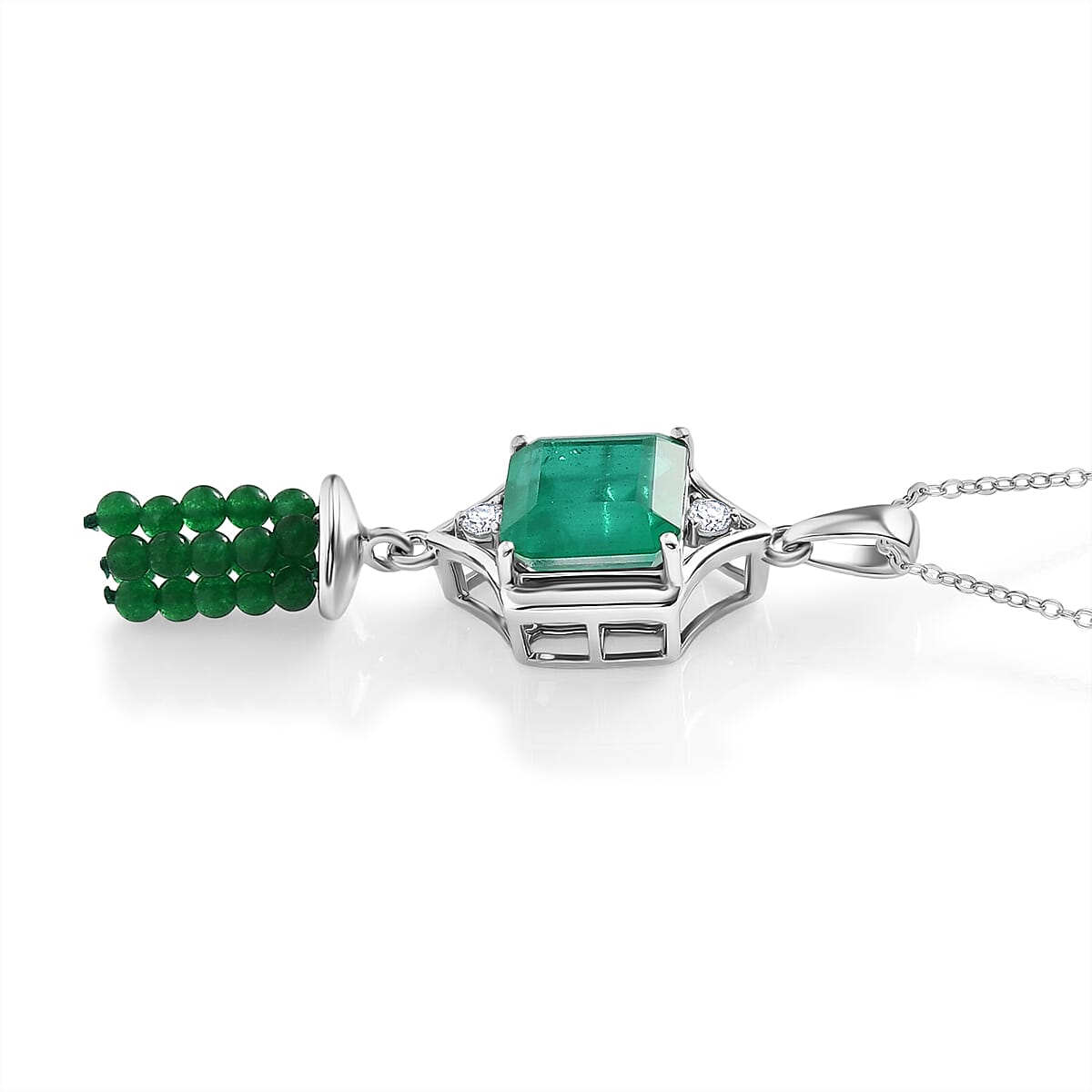 D'Joy Emeraldine Triplet Quartz, Green Quartz &amp; White Topaz  Geometric Drop Pendant with Chain (Size 20) in Platinum Overlay Sterling Silver 13.82 Ct 4461599 4