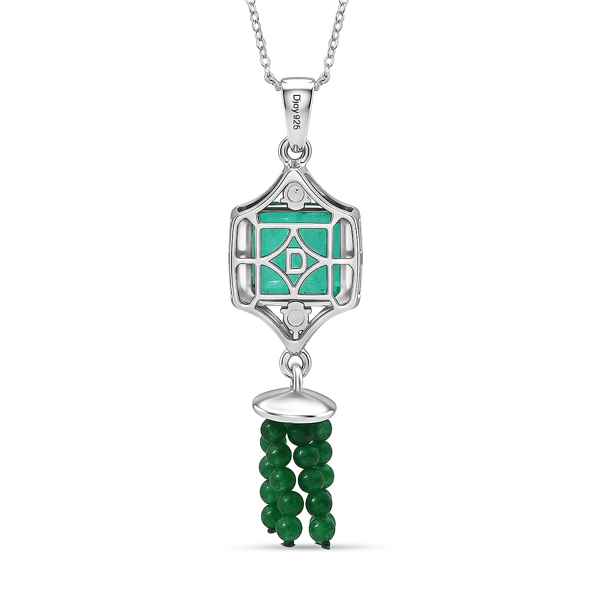 D'Joy Emeraldine Triplet Quartz, Green Quartz &amp; White Topaz  Geometric Drop Pendant with Chain (Size 20) in Platinum Overlay Sterling Silver 13.82 Ct 4461599 5
