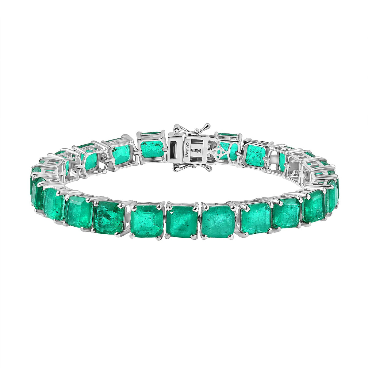 D'Joy Emeraldine Triplet Quartz Line Bracelet (Size - 7) with GB Lock Box in Rhodium Overlay Sterling Silver 36.41 Ct, Silver Wt. 14.70 Gms 8306121 0
