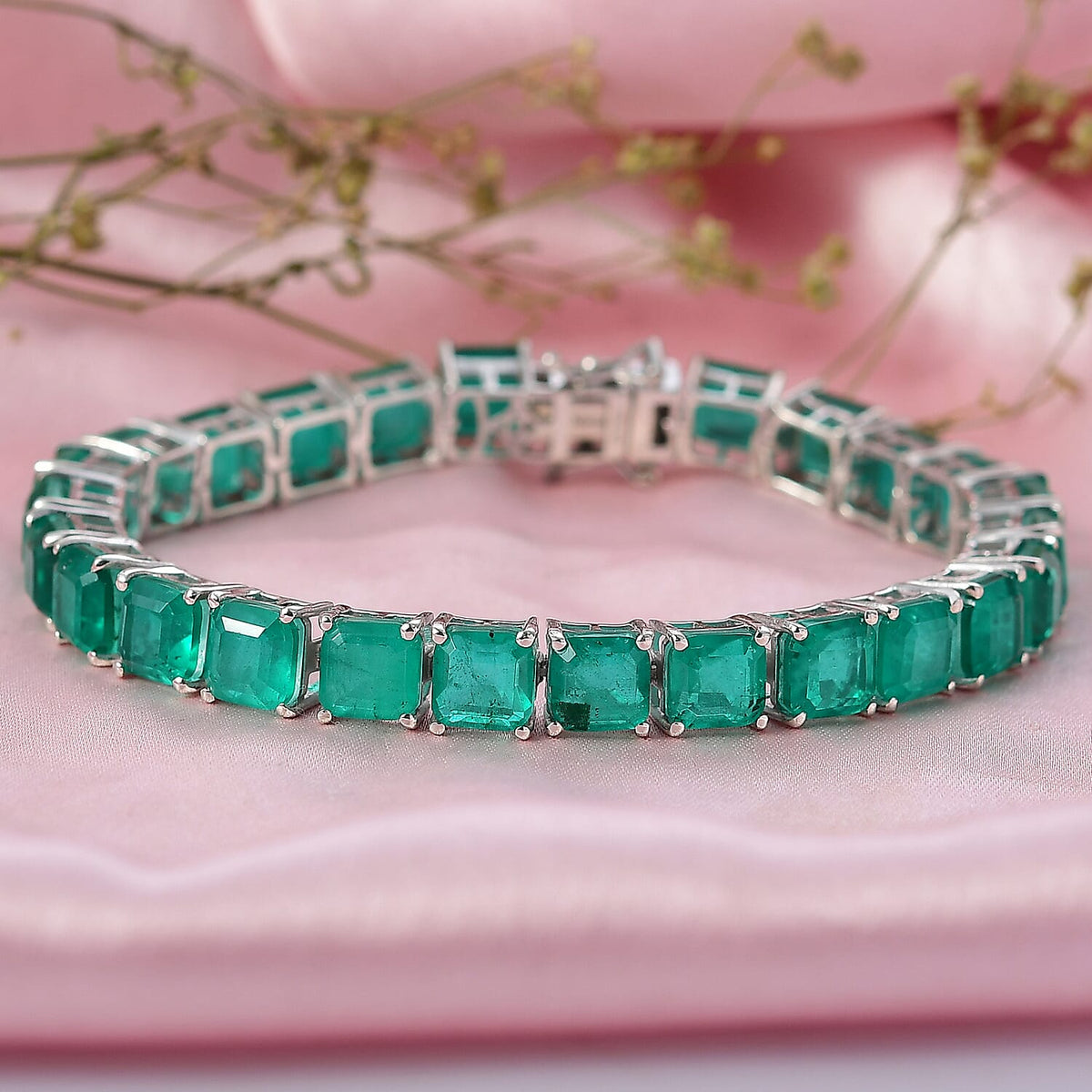 D'Joy Emeraldine Triplet Quartz Line Bracelet (Size - 7) with GB Lock Box in Rhodium Overlay Sterling Silver 36.41 Ct, Silver Wt. 14.70 Gms 8306121 2
