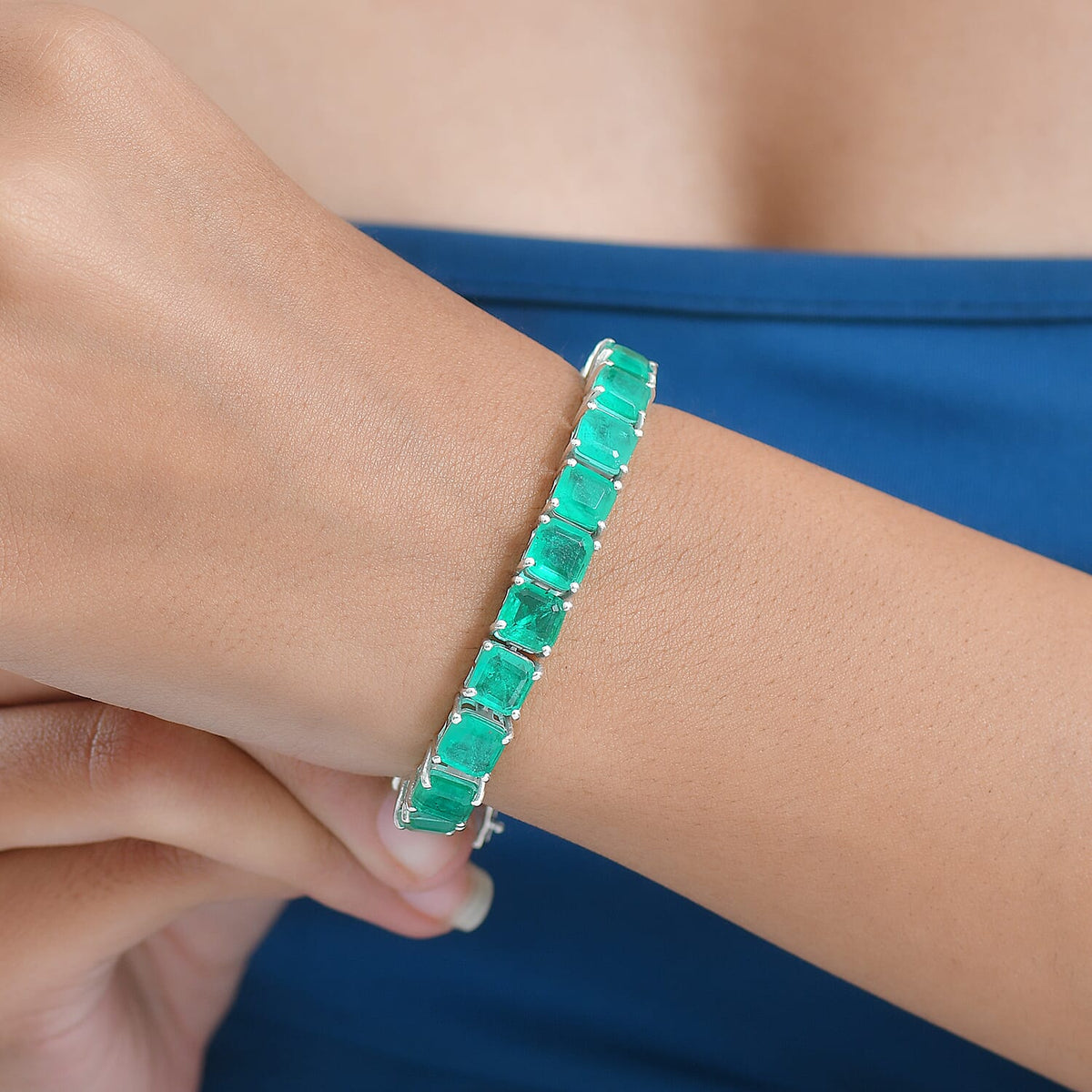 D'Joy Emeraldine Triplet Quartz Line Bracelet (Size - 7) with GB Lock Box in Rhodium Overlay Sterling Silver 36.41 Ct, Silver Wt. 14.70 Gms 8306121 3