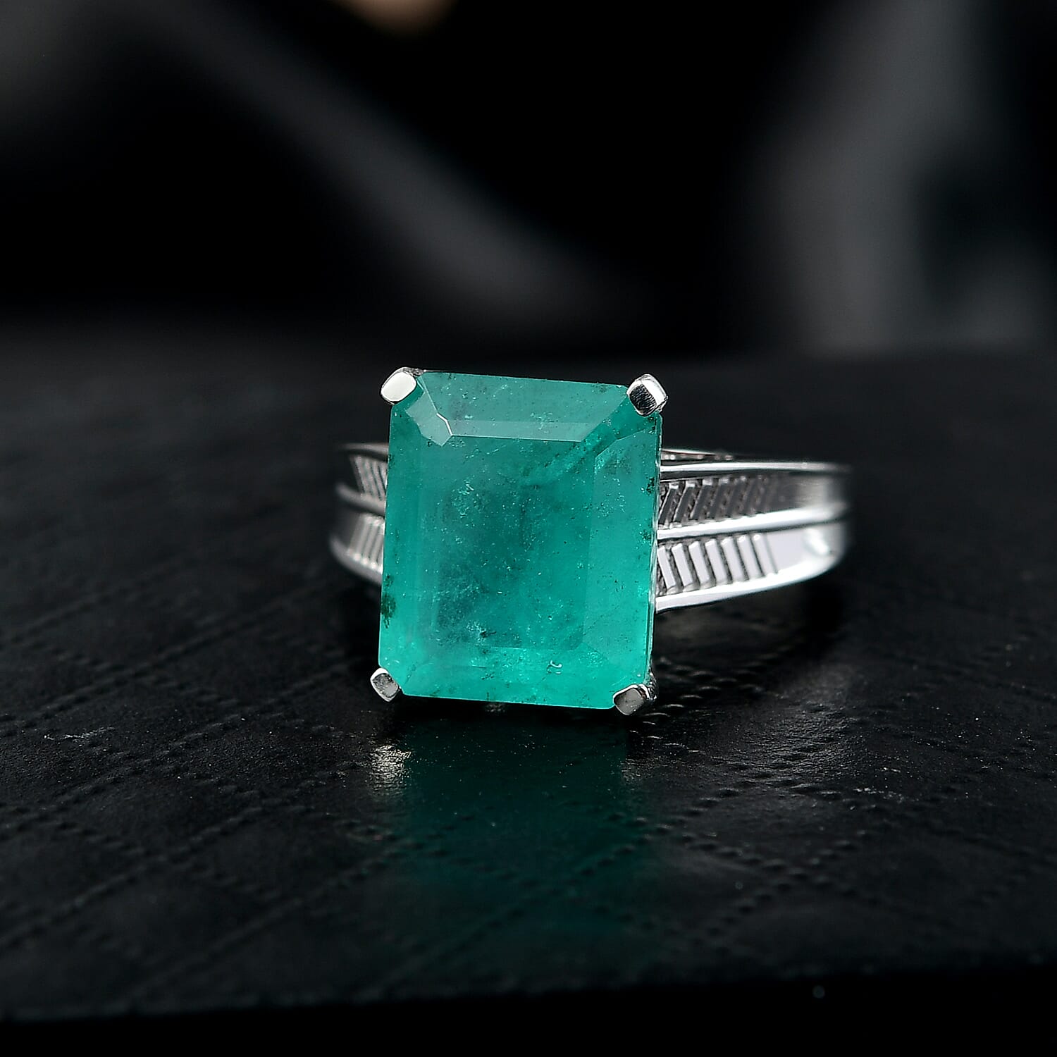 D'Joy - Emeraldine Triplet Quartz Solitaire Ring in Platinum Overlay Sterling Silver 6.58 Ct. 8345496 0