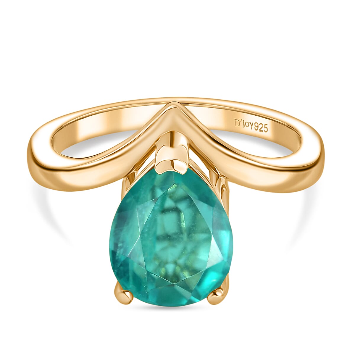 D'Joy Emeraldine Triplet Quartz Solitaire Drop Ring in Yellow Gold Plated Sterling Silver 2.84 Ct. 8353580 0