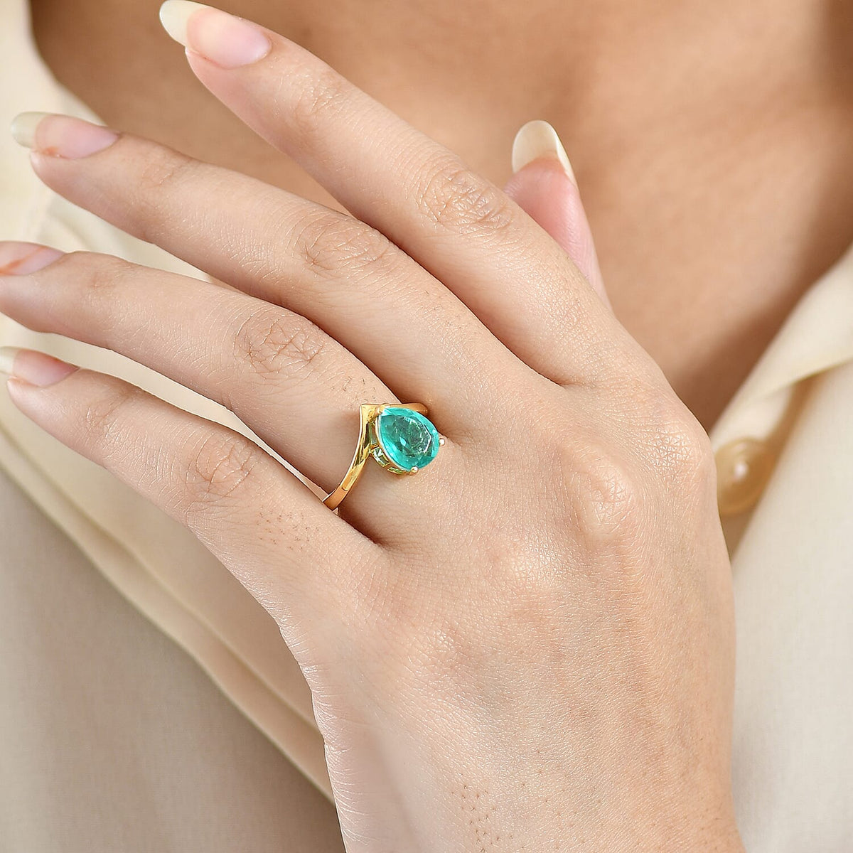 D'Joy Emeraldine Triplet Quartz Solitaire Drop Ring in Yellow Gold Plated Sterling Silver 2.84 Ct. 8353580 3