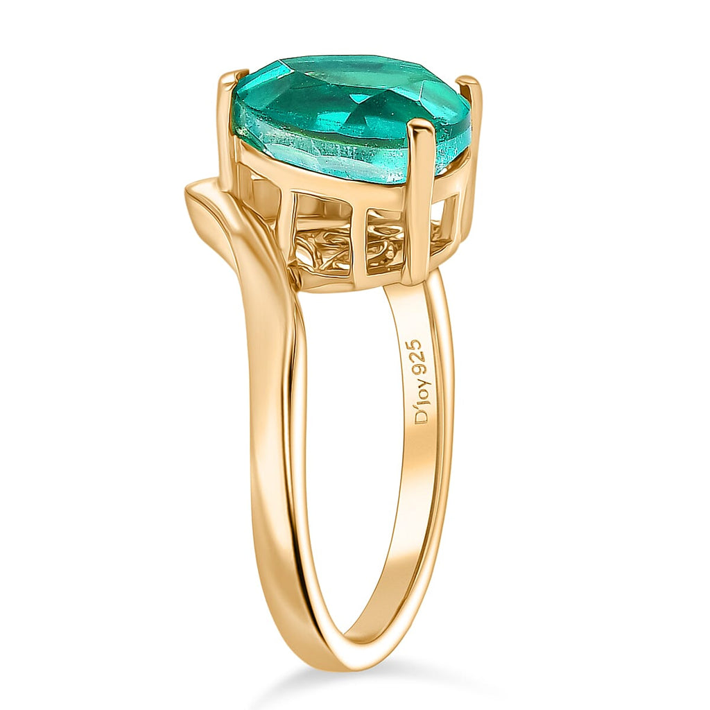 D'Joy Emeraldine Triplet Quartz Solitaire Ring in Yellow Gold Plated Sterling Silver 2.84 Ct.